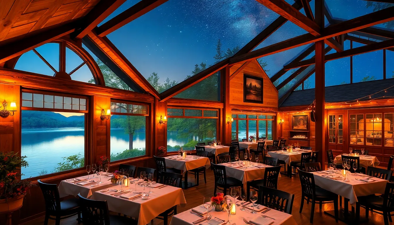 Dining scene at Lady of the Lake Restaurant with scenic views.